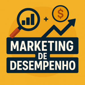 Ícones de crescimento, lucro e marketing de desempenho sobre fundo amarelo vibrante.