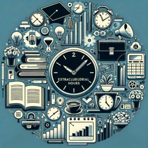 Illustration of a clock labeled "Horas Complementares" surrounded by productivity and time management icons.