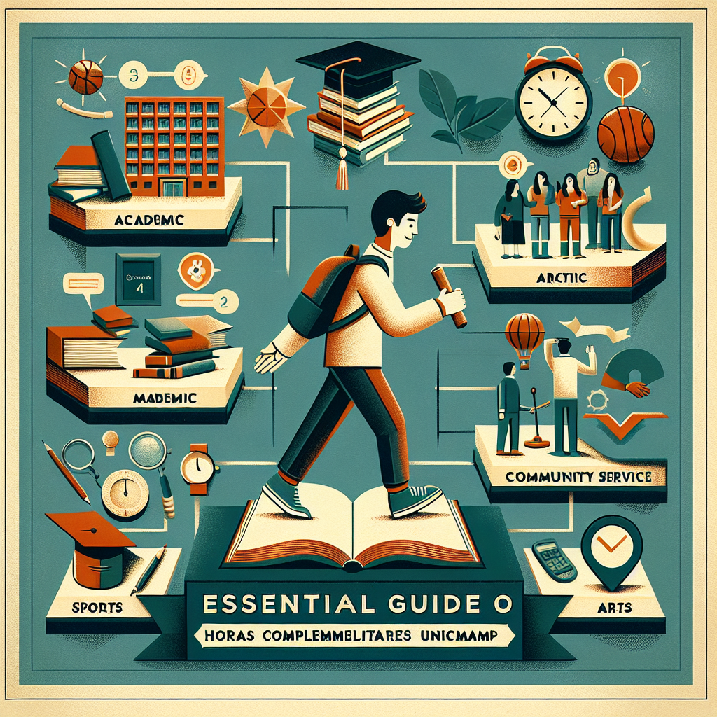 Illustration of a student exploring academic, artistic, sports, community, and arts activities for UNICAMP complementary hour