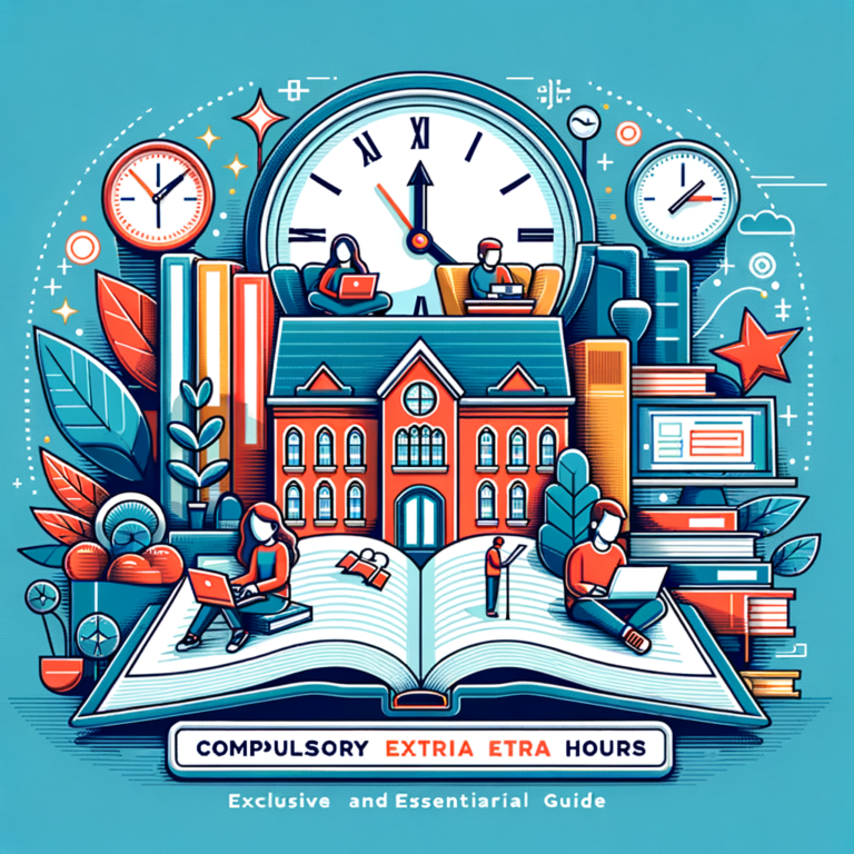 Illustration of students studying with clocks and books, symbolizing mandatory complementary study hours at Faculdade Cruzeir