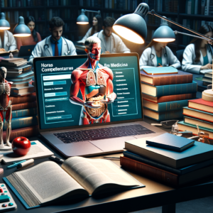 Medical students studying human anatomy with digital 3D visualization in a library, enhancing complementary hours in medicine