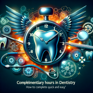 Creative dental-themed clock with gears, wings, and dental tools symbolizing complementary hours in dentistry.