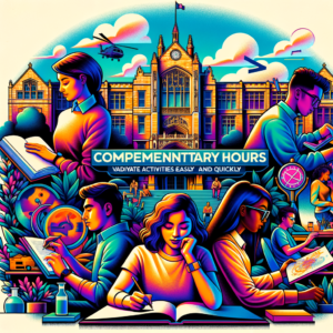 Illustration of students studying and engaging in activities around Mackenzie University with text about validating complemen